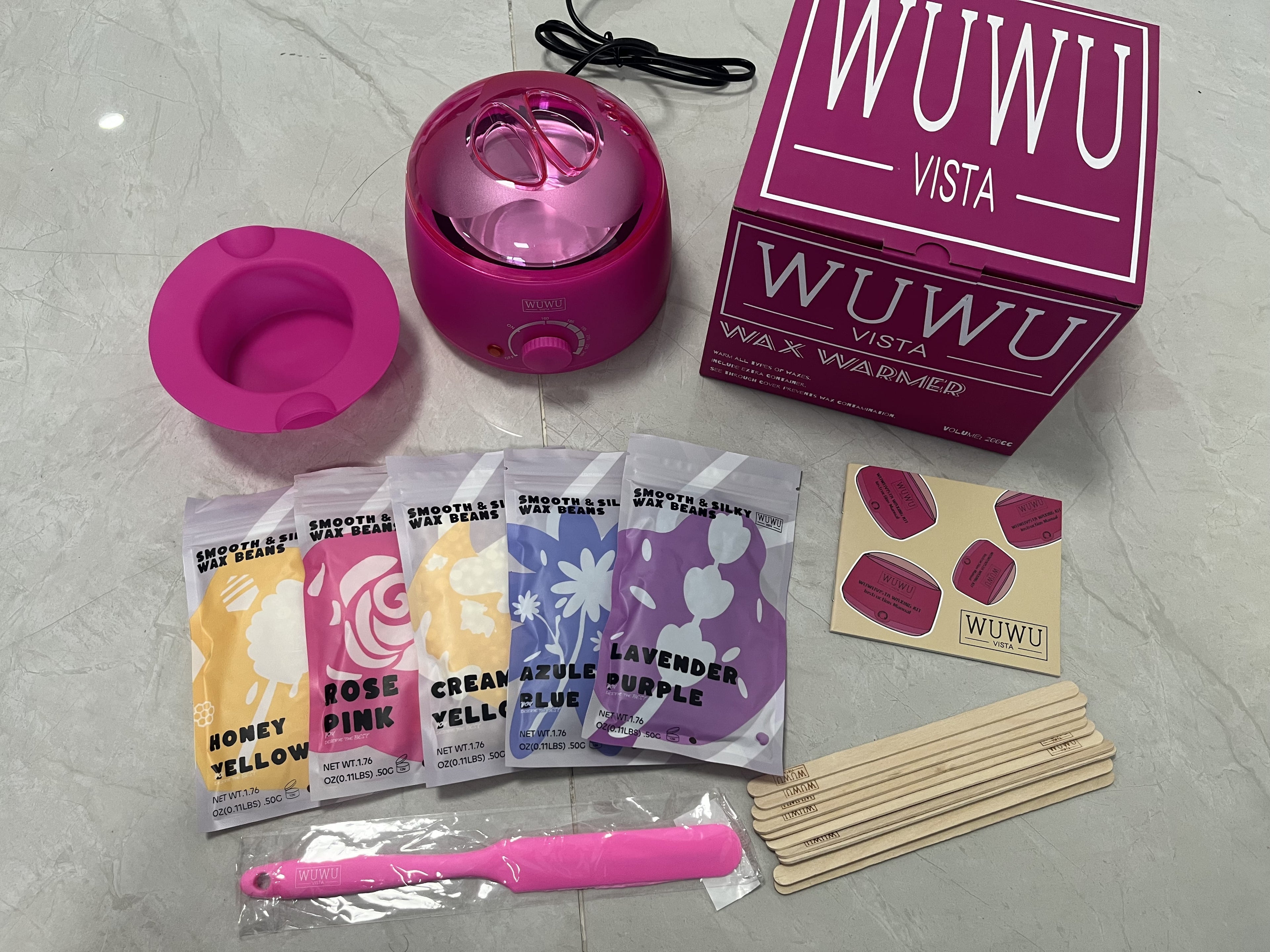 Waxing Kit 19 Items, WUWUVISTA Hair Removal Wax Kit With Wax Melt Warmer Waxing Beads For Face, Brazilian, Full Body, Bikini Suitable For Plugs Of American & European Specifications