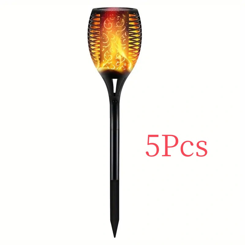 5pcs Solar Powered Garden Lights, Outdoor Solar Pathway Torch Light With Flickering And Dancing Flame Light Landscape Lighting For Christmas Halloween