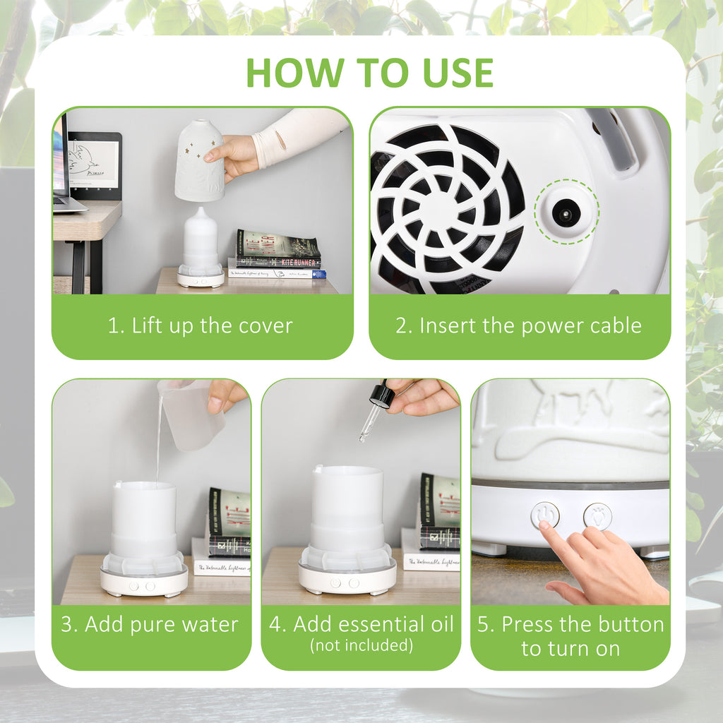 Essential oil diffuser showing 7 color LED mood lighting options