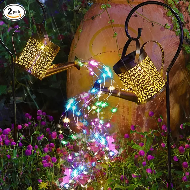 1   2pcs Watering Can Lights, Copper Solar Garden Lights For Outdoor  Pathway  Yard Deck  Lawn Patio