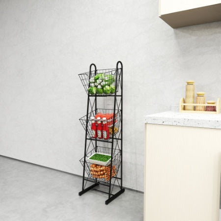 3-Tier Kitchen Storage Basket Organizer, Freestanding Metal Wire Rack For Fruit, Vegetables, And Pantry Items