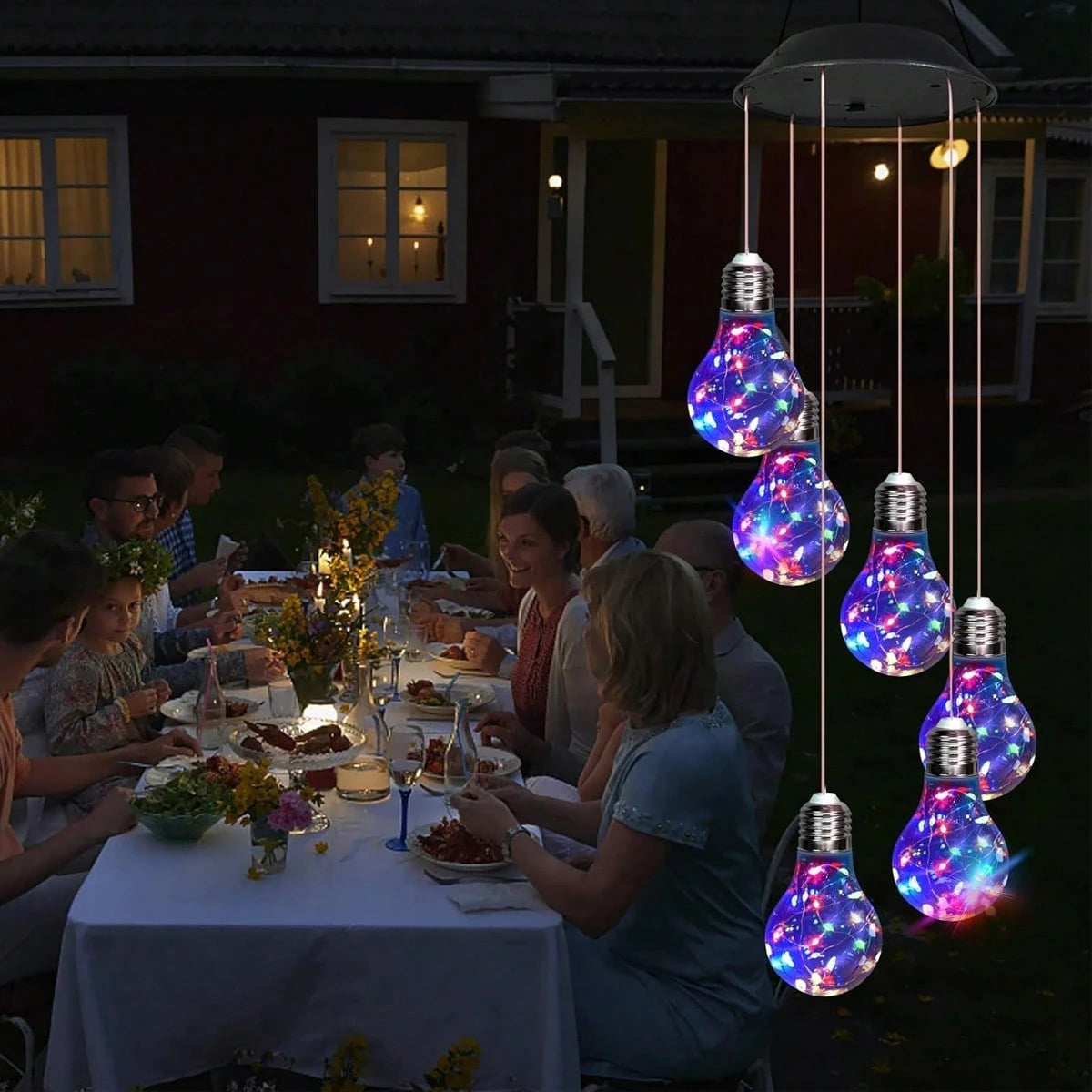LED solar wind chimes 21 inch light bulb design hanging porch decor